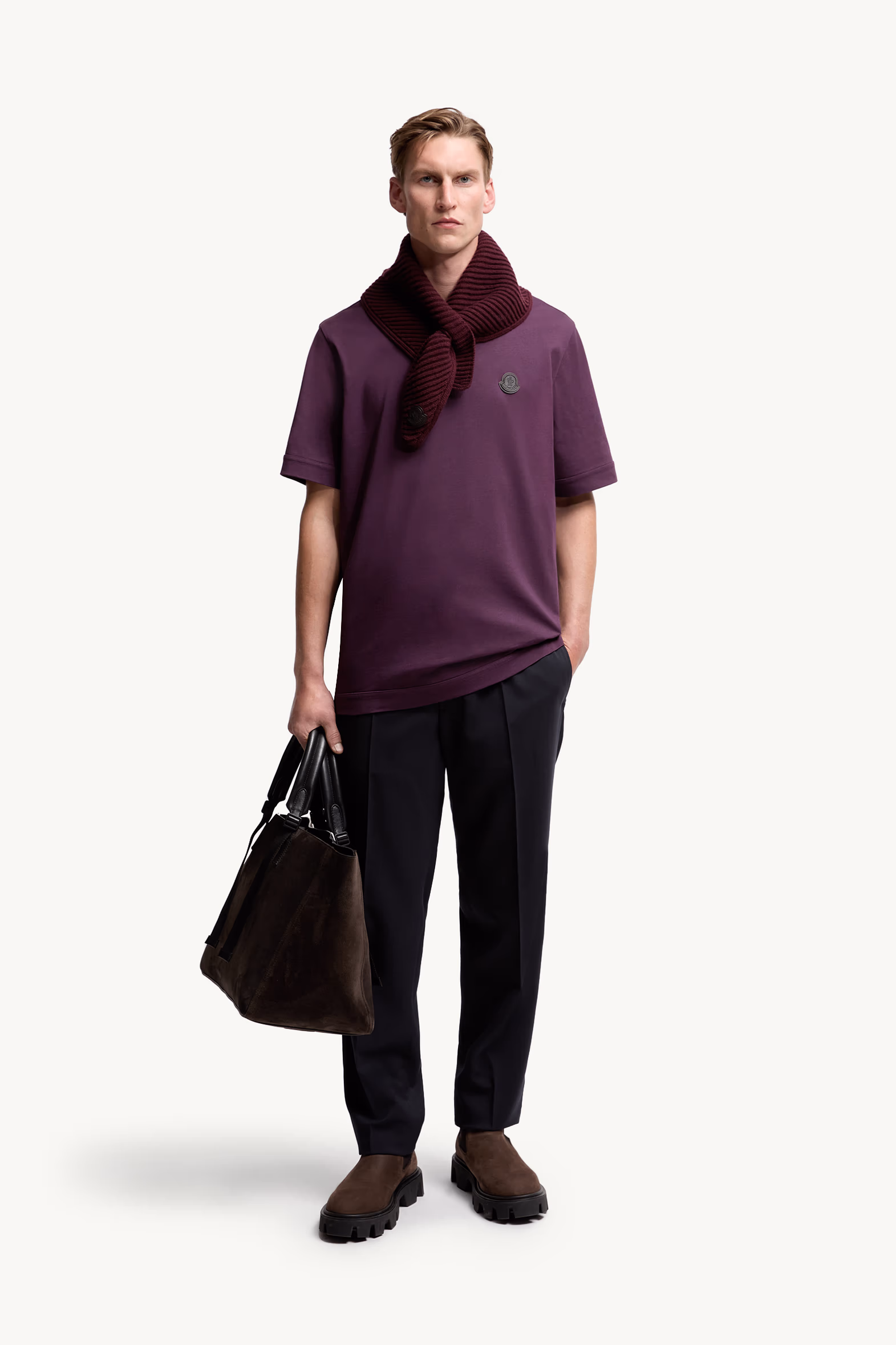 Logo Patch Cotton T-Shirt Men Purple Moncler 0